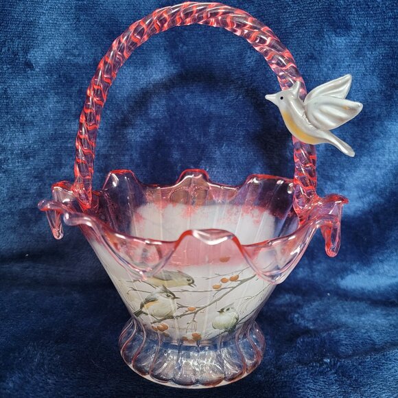 Hand-Blown Art Glass Basket - Picture 1 of 6